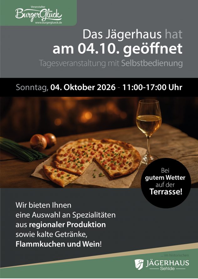 Jägerhaus Sehlde am 4 Oktober 2026 geoeffnet